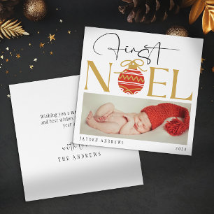Minimalistische eerste kerst baby foto feestdagenkaart