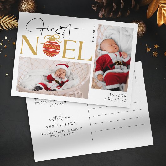 Minimalistische eerste kerst Baby foto Feestdagenkaart