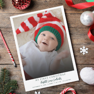 Minimalistische eerste kerst Baby geboortefoto Feestdagenkaart