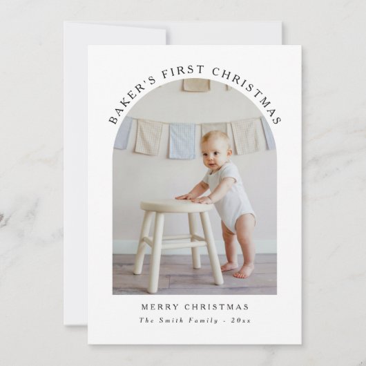 Minimalistische eerste kerstkaart met Baby-boog (Voorkant)