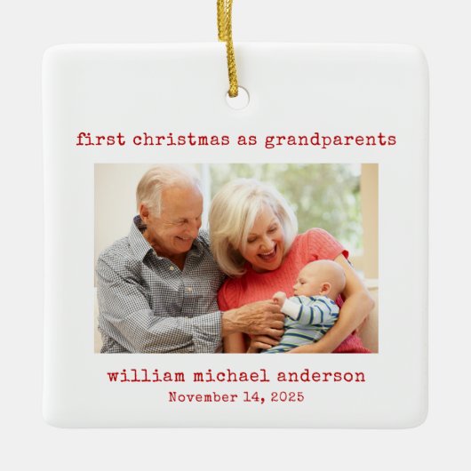 Minimalistische eerste Kerstmis als grootouders Fo Keramisch Ornament (Voorkant)