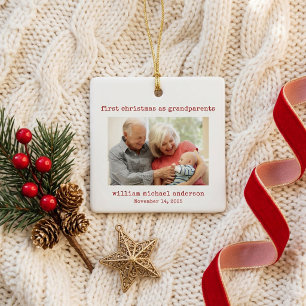 Minimalistische Eerste Kerstmis als Grootouders Fo Keramisch Ornament