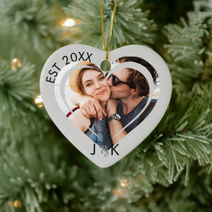 Minimalistische Eerste Kerstmis Samen Koppel Foto Keramisch Ornament