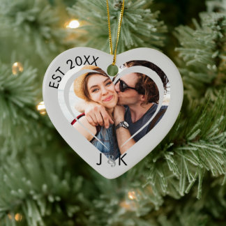Minimalistische Eerste Kerstmis Samen Koppel Foto Keramisch Ornament