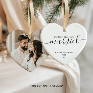 Minimalistische Eerste Kerstmis Samen Namen & Foto Keramisch Ornament