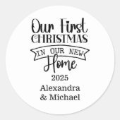 Minimalistische eerste kerstwoning ronde sticker (Voorkant)