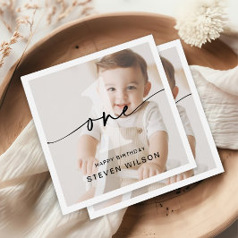 Minimalistische eerste verjaardag van één foto servet