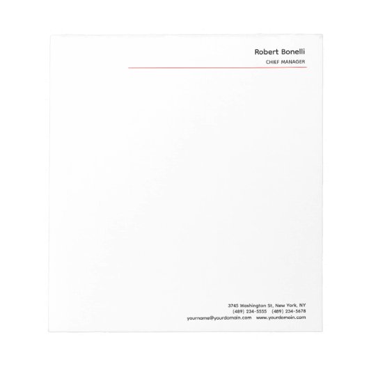 Minimalistische effen rode witte moderne notitieblok (Voorkant)