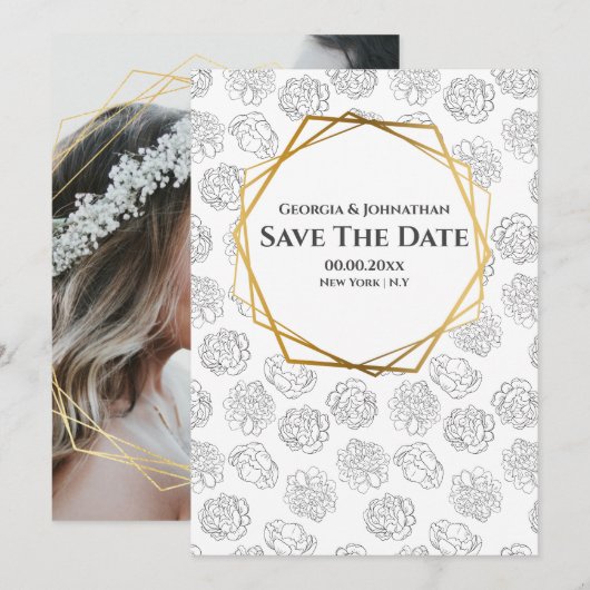 Minimalistische effen roos zwart wit goud foto save the date (Voorkant / Achterkant)