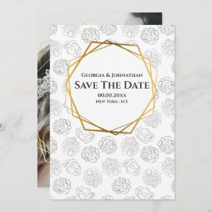 Minimalistische effen roos zwart wit goud foto save the date