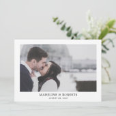 Minimalistische effen witte foto bruiloft bedankkaart (Staand voorkant)