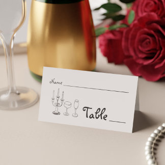 Minimalistische effen zwart-wit Doodle-huwelijk Plaatskaartje