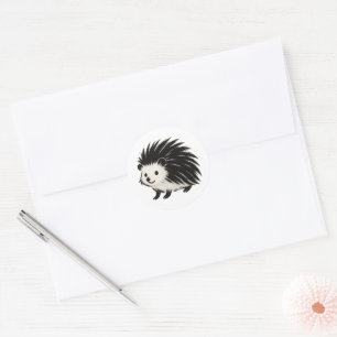 Minimalistische egel – Black Ink Animal Design op Ronde Sticker