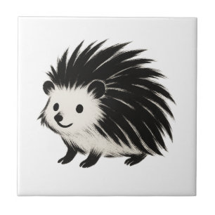 Minimalistische egel – Black Ink Animal Design op Tegeltje