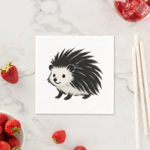 Minimalistische egel – Dierenontwerp in zwarte ink Servet