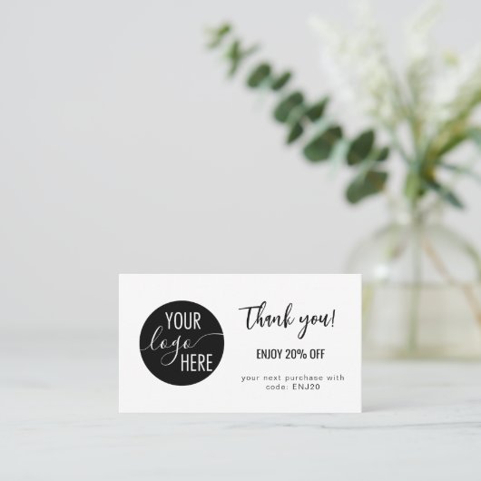 Minimalistische eigen Logo Bedankt Korting Kaart (Staand voorkant)