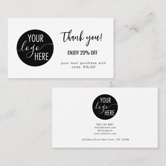 Minimalistische eigen Logo Bedankt Korting Kaart (Voorkant / Achterkant)