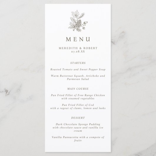 Minimalistische eikels & Pinecone Fall Wedding Menu (Voorkant)