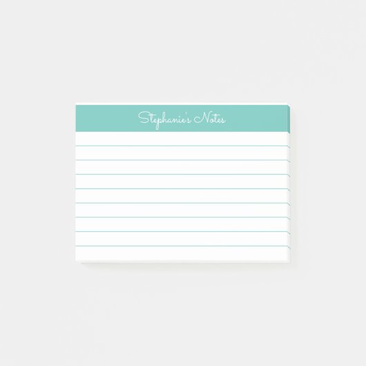 Minimalistische Elegant Aqua Lined Personalized Post-it® Notes (Voorkant)