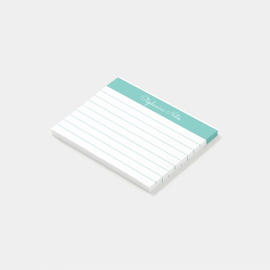 Minimalistische Elegant Aqua Lined Personalized Post-it® Notes (Schuin)