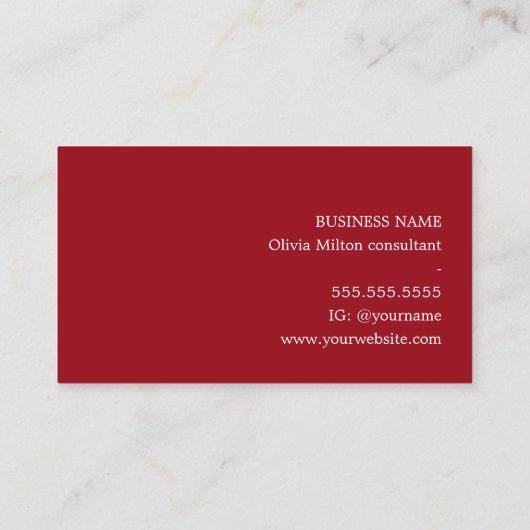 Minimalistische Elegant Beige Red Consultant Visitekaartje (Achterkant)