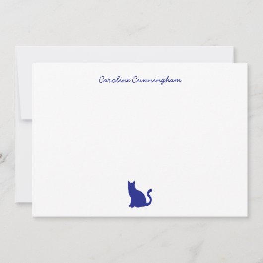 Minimalistische Elegant Blue Cat Flat Note Kaart Notitiekaartje (Voorkant)