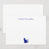 Minimalistische Elegant Blue Cat Flat Note Kaart Notitiekaartje (Voorkant / Achterkant)