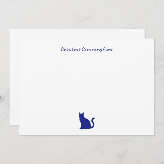 Minimalistische Elegant Blue Cat Flat Note Kaart Notitiekaartje (Voorkant / Achterkant)
