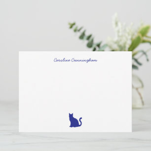Minimalistische Elegant Blue Cat Flat Note Kaart Notitiekaartje