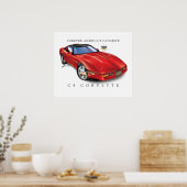 Minimalistische Elegant C4 Red Vette Illustratie Poster (Keuken)