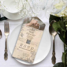 Minimalistische Elegant  Cream QR Code Foto All In One Uitnodiging