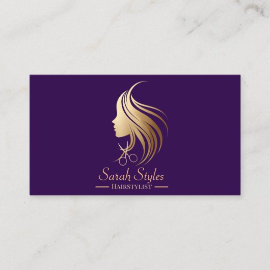 Minimalistische Elegant Dark Gold Haarstylist Visitekaartje (Voorkant)