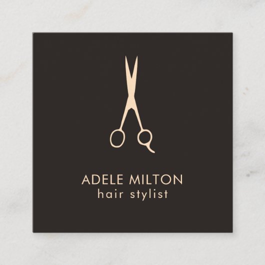 Minimalistische Elegant Dark Roos Scissor Haarstyl Vierkante Visitekaartje (Voorkant)