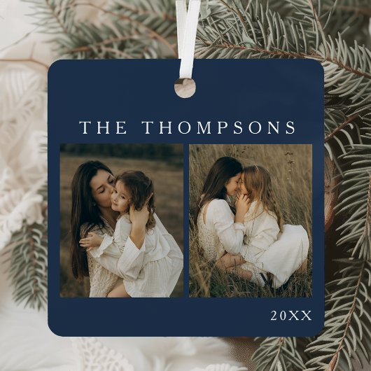 Minimalistische Elegant Eenvoudige 4 Foto Blauwe K Metalen Ornament