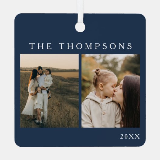 Minimalistische Elegant Eenvoudige 4 Foto Blauwe K Metalen Ornament (Achterkant)