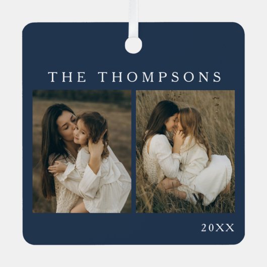 Minimalistische Elegant Eenvoudige 4 Foto Blauwe K Metalen Ornament (Voorkant)