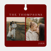 Minimalistische Elegant Eenvoudige 4 Foto Rode Ker Metalen Ornament (Achterkant)