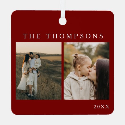 Minimalistische Elegant Eenvoudige 4 Foto Rode Ker Metalen Ornament (Achterkant)