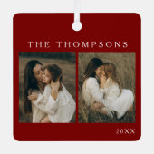 Minimalistische Elegant Eenvoudige 4 Foto Rode Ker Metalen Ornament (Voorkant)