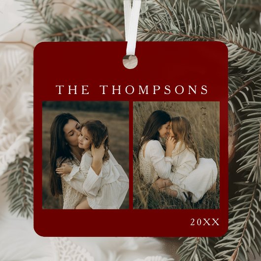 Minimalistische Elegant Eenvoudige 4 Foto Rode Ker Metalen Ornament