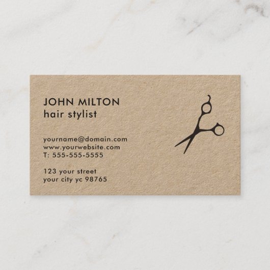 Minimalistische Elegant Kraft Papier Schaar Haarst Visitekaartje (Voorkant)