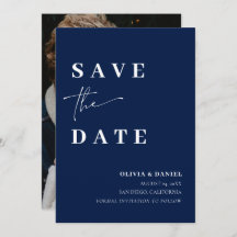 Minimalistische Elegant Navy Blue Foto Save the Da