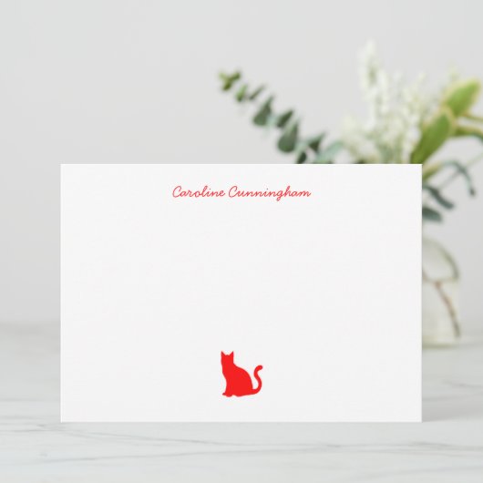 Minimalistische Elegant Red Cat Flat Note Kaart Notitiekaartje (Staand voorkant)