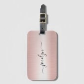 Minimalistische Elegant Roos Gold Script naam Bagagelabel (Voorkant (verticaal))