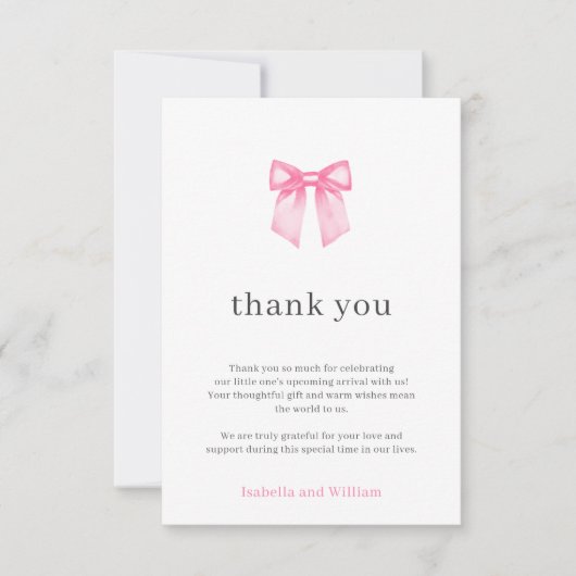 Minimalistische Elegant Roze Bow Baby shower Kaart (Voorkant)