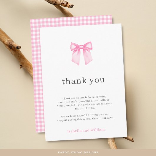 Minimalistische Elegant Roze Bow Baby shower Kaart