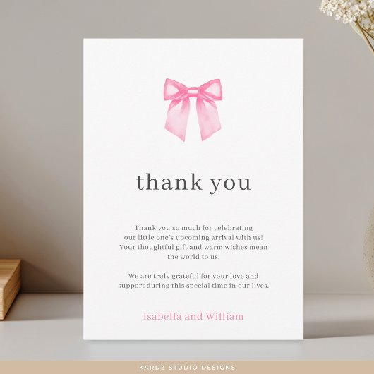 Minimalistische Elegant Roze Bow Baby shower Kaart