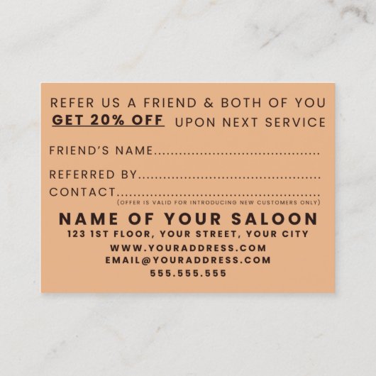 Minimalistische Elegant Salon Referral Kaart (Achterkant)