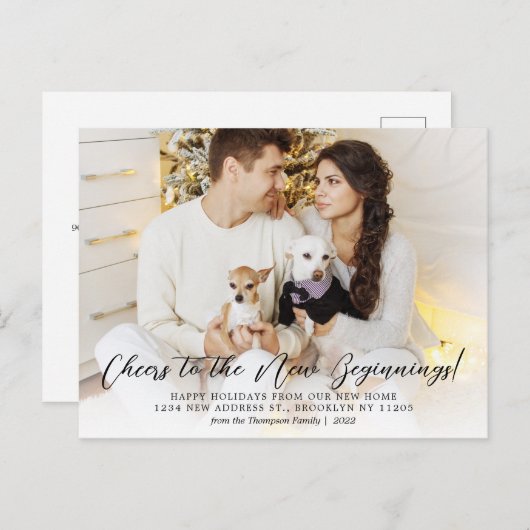 Minimalistische Elegant Script Photo Holiday Movem Aankondigingskaart (Voorkant / Achterkant)