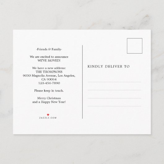 Minimalistische Elegant Script Photo Holiday Movem Aankondigingskaart (Achterkant)